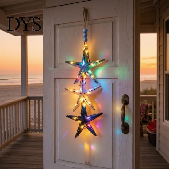 Waterproof LED String Lights Lighted Wooden Fish Starfish Wall Decor, Beachy Decor with Warm LEDs, Bathroom And Bedroom Coastal Nautical Hanging