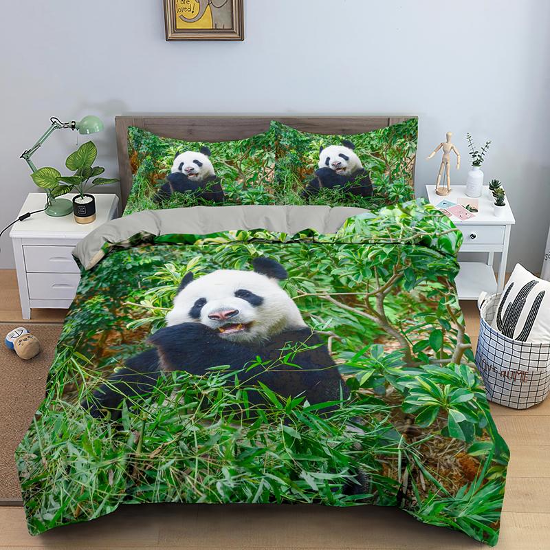 3D Panda Bedding Set Lovely China Black White Animal Duvet Cover King Queen Bamboo Comforter Cover 2/3Pcs Quilt Cover
