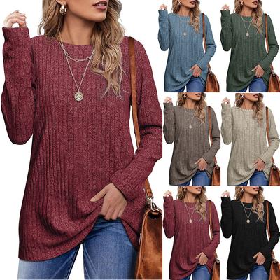 Womens Long Sleeve Tops Plus Size Crew Neck Jumpers Solid Color Pullover T-Shirt Tunic Shirt