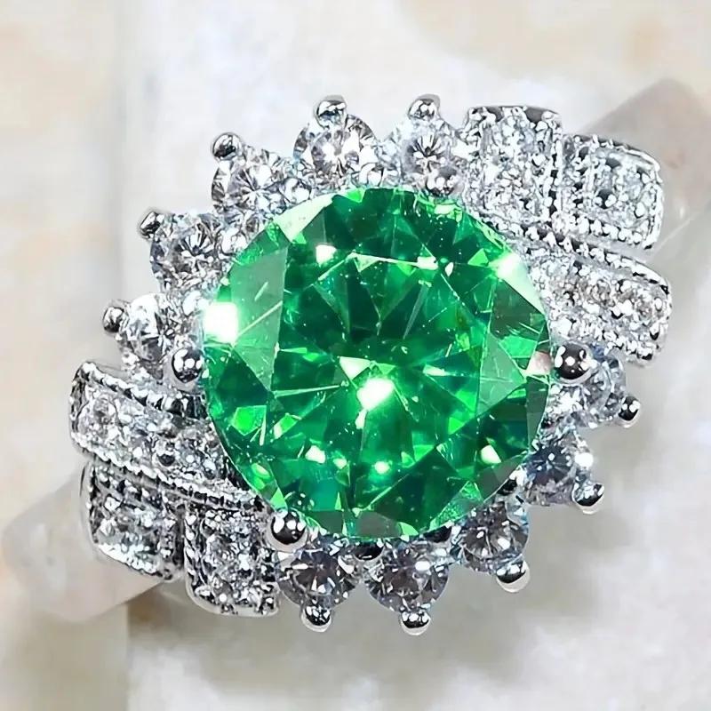 2026 New Luxury Fashion Green Zirconia Crystal Ring for Women's Engagement/Wedding/Anniversary Party Personalized Jewelry