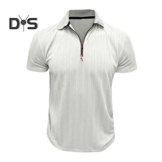 Pánská letní košile tenký krátký rukáv klopa na zip Top žakárový pulovr volná košile pro dojíždění, cestování v přírodě