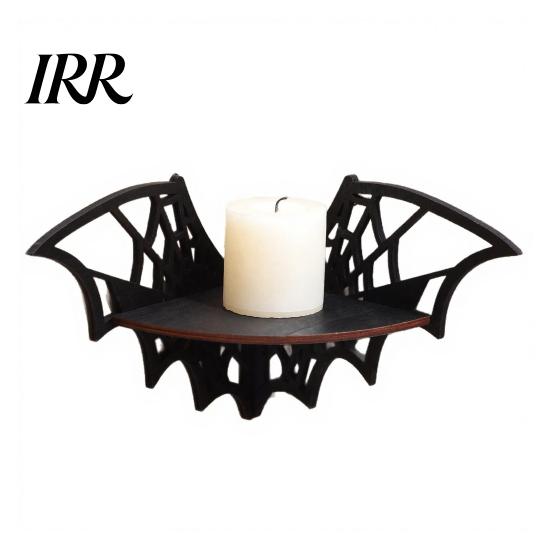 Wooden Corner Storage Rack Halloween Bat Shelf, Black Wall Mounted Candle Holder Stand, Decorative Mount Gothic Decor Display for Home Party,