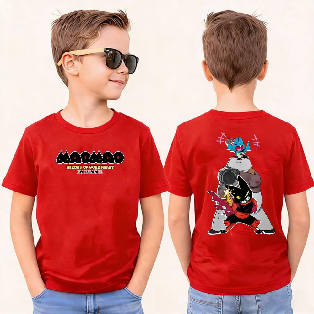 Mao Mao Heroes of PureHeart Kids Tshirt Retro Action Team Print Cotton Tee Boys Girls Top Nostalgic Animation Shirt for Children