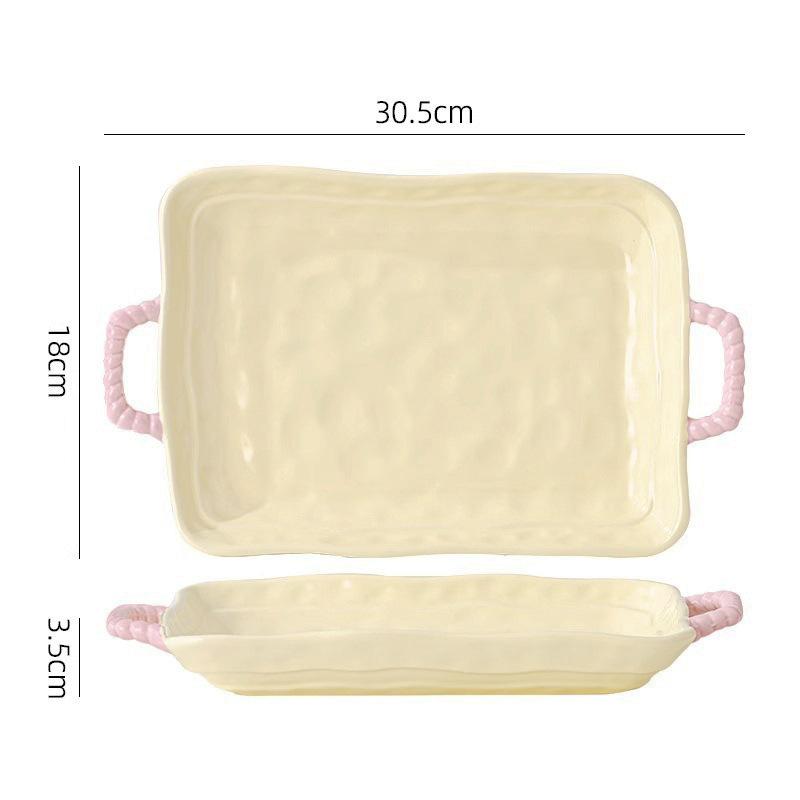 Ins Color Matching Advanced Sense Ceramic Handle Bowl Baking Bowl Atmosphere High Value Instant Noodle Bowl Salad Fruit Yogurt Bowl