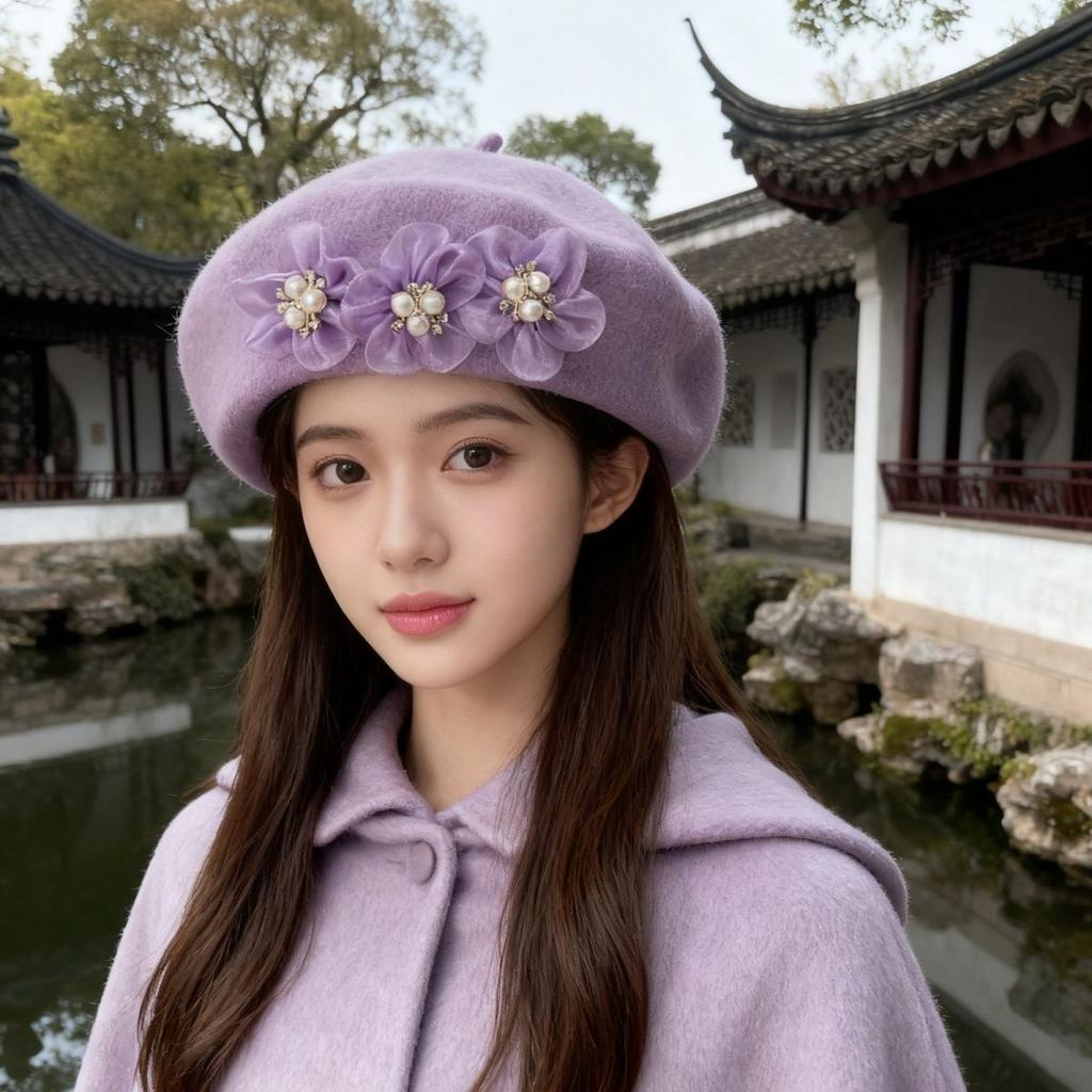 Chapeau Nouveau Béret Laine Fleur Perle Doux Mignon Princesse Automne Hiver Chapeau Peintre Casquette Élégante