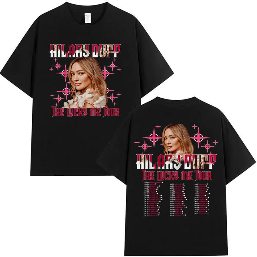 Hilary Duff The Lucky Me Tour 2026 Print T Shirt Unisex Women Fashion Aesthetic Clothing Tshirts Vintage Oversized Cotton Tshirt