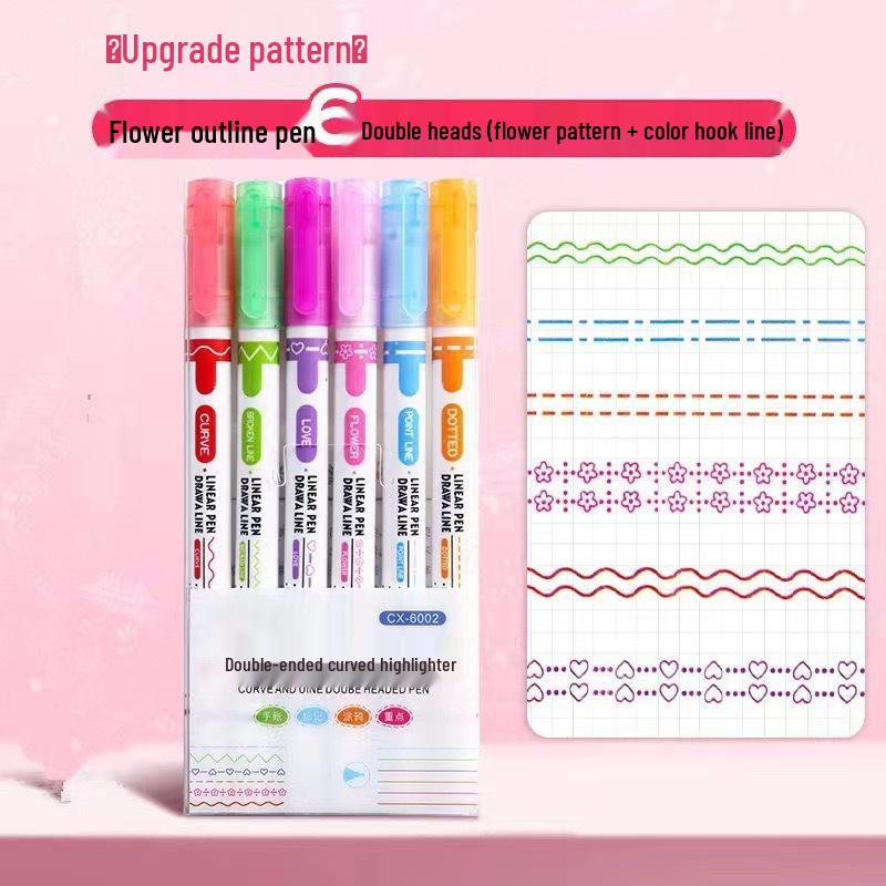 Floral Outline Highlighter: Curve & Wavy Fine Marker for Journals and Notes