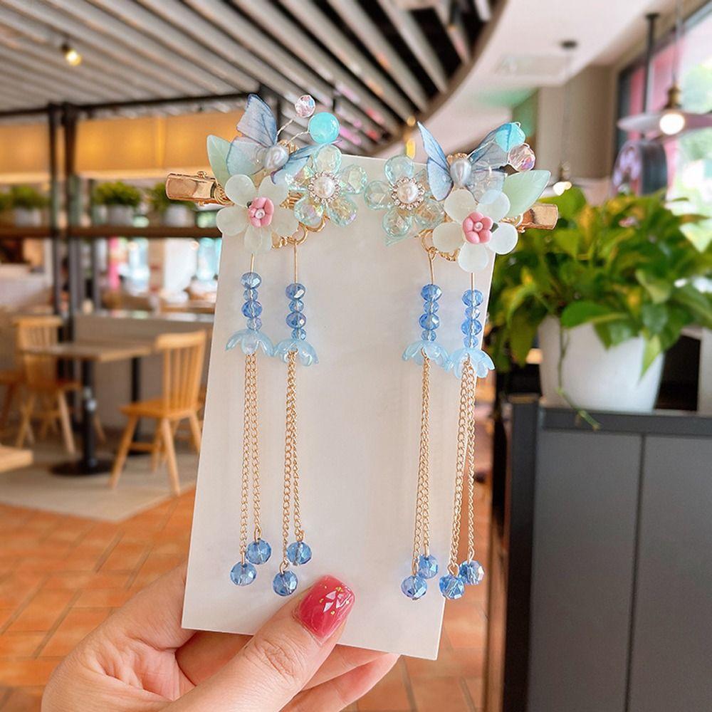 

Головной убор в виде бабочки Цинковый сплав Цветок Аксессуар для волос Китайский стиль Заколка для волос Детская Девочка Заколка-автомат blue-A