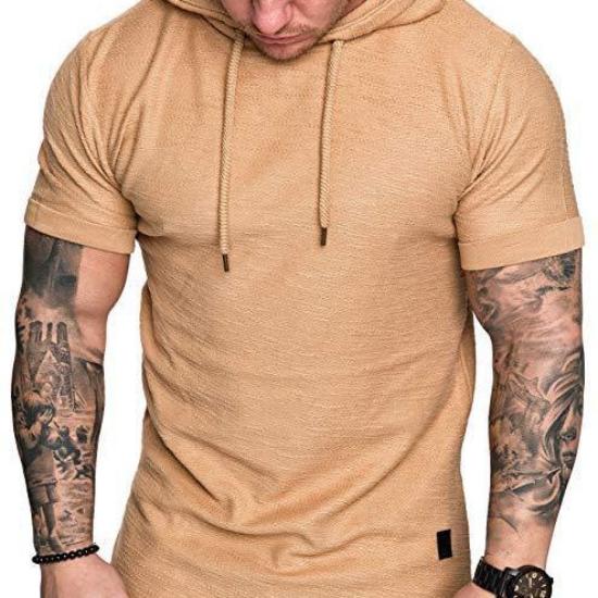 Men's Summer Solid Color Short Sleeve T-Shirt Fashion Casual Hooded Top