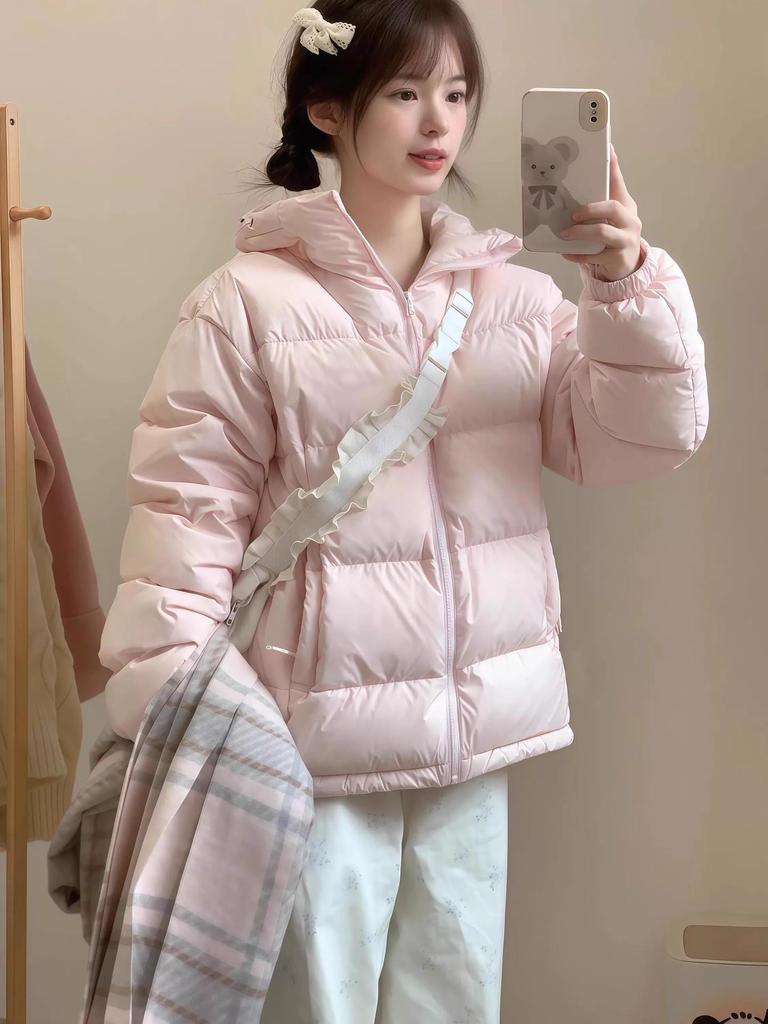 Women's Pink Hooded Down Jacket 2025 - New Arrival, Warm, Thickened, Loose Fit, Cotton-Padded Winter Coat