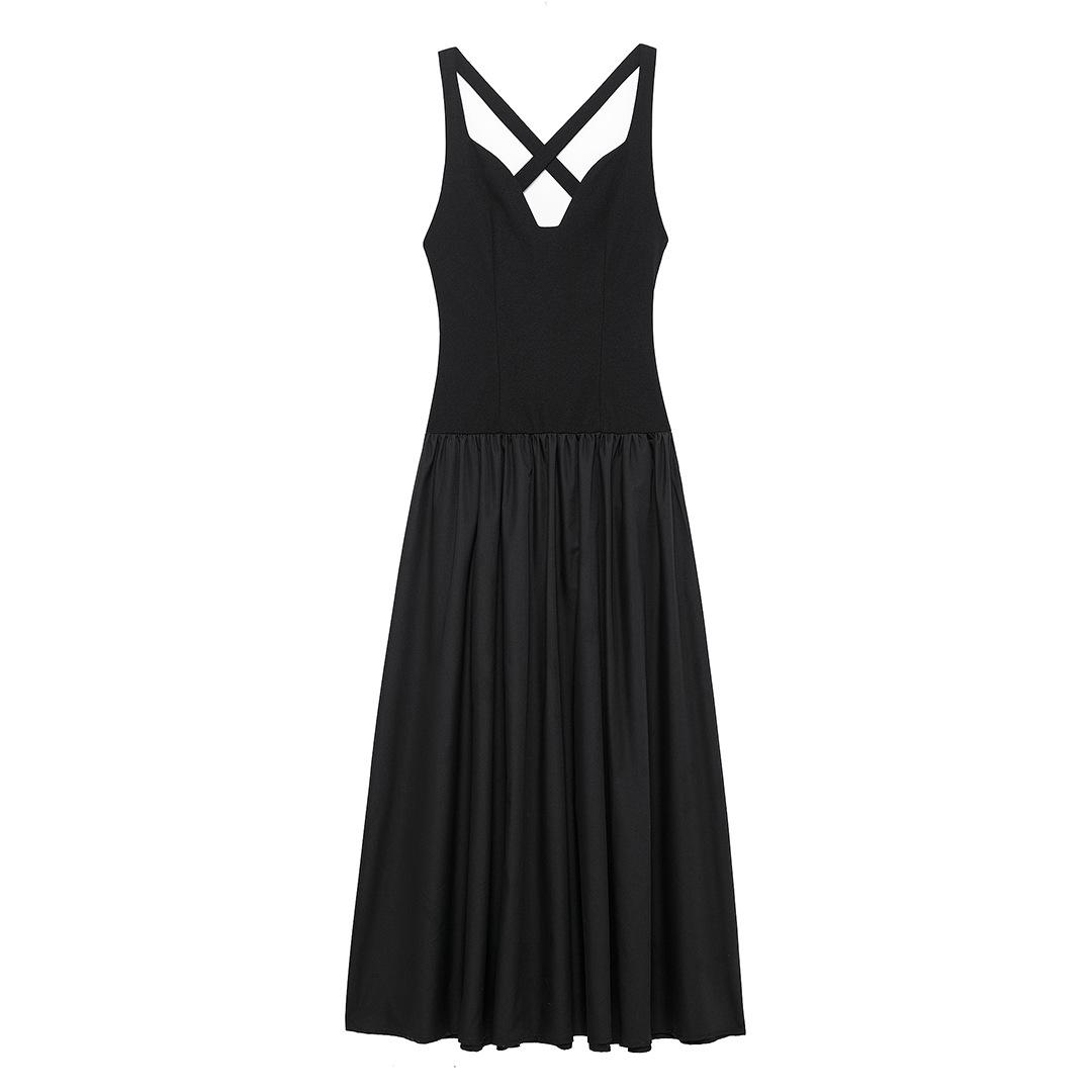 

2025 Spring Women s European & American Style Slimming Sleeveless Solid Color Crossover Vest Dress Small чёрный