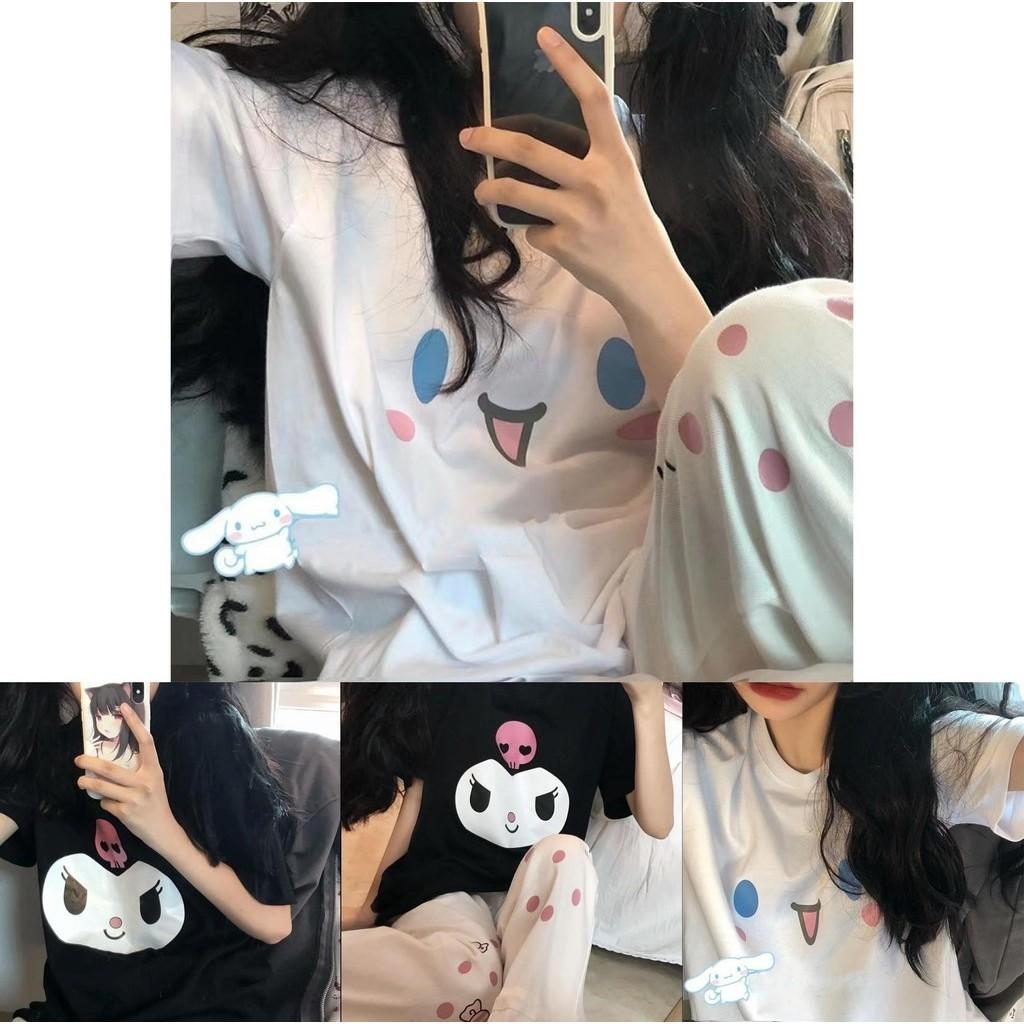 Kuromi Girl T-shirt With My Melody Print Kawaii Sanrio Anime Blouse