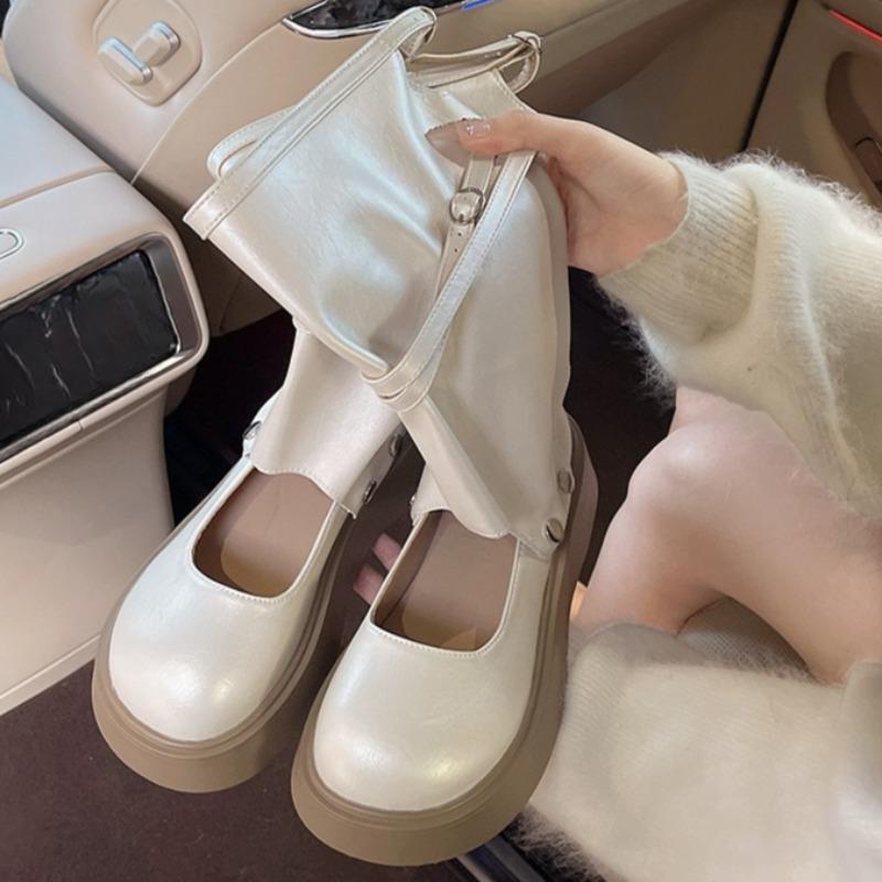 Fashion Two-wear Platform Single Shoes Autumn New Round Toe Shallow Socket Metal One-band Non-slip Wear-resistant Kitten Heel Shoes