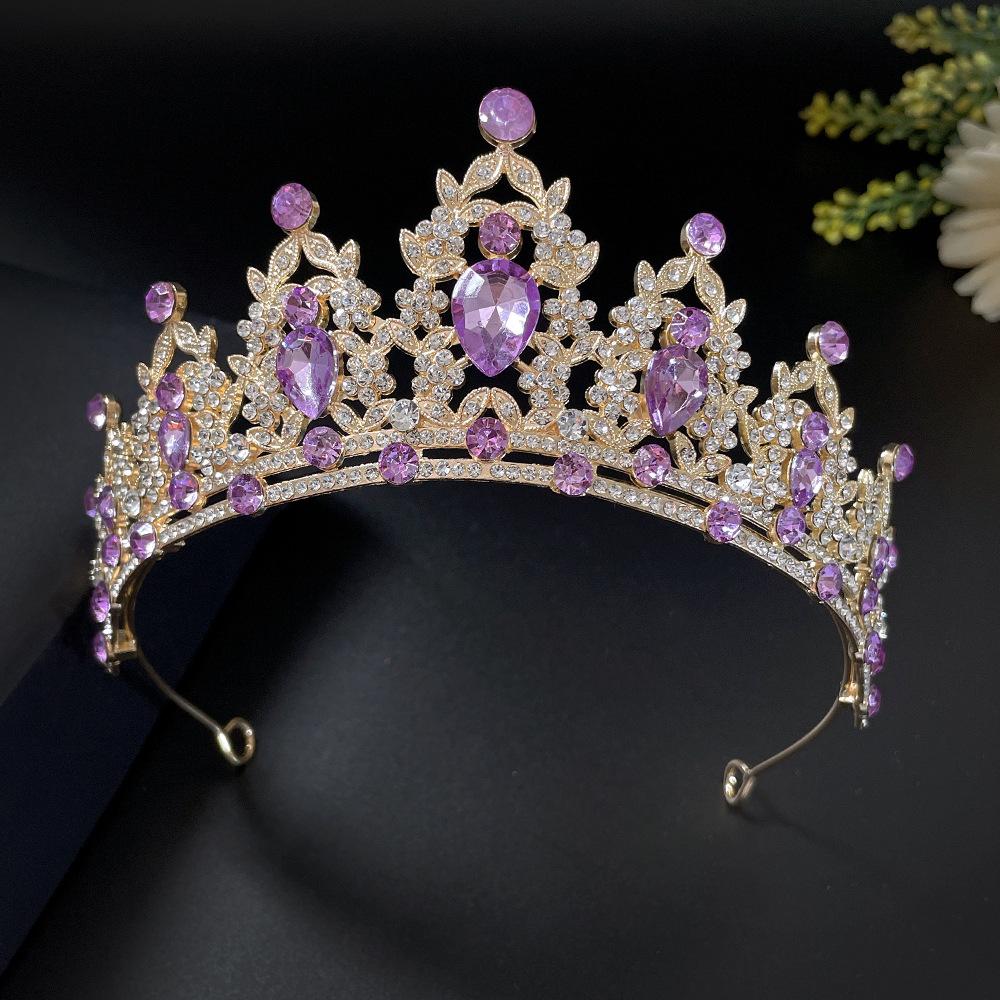 Purple Bridal Tiara Baroque Crown Rhinestone Tiara Princess Crown Wedding Hair Accessories Dress Accessories