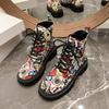 Fashion Comemore 2025 New Autumn Boots Graffiti Women's Shoes Printed Cartoon Lace-up Leather Ankle Boots Punk Style Thick Heeled Botas
