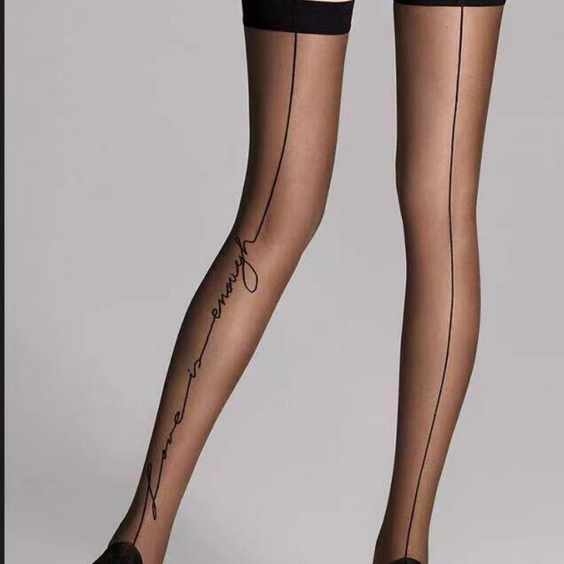 Wide Neck Rear Vertical Line Thin Nylon Long Socks Stockings Transparent Thigh High Stockings Women Girls Knee High Socks