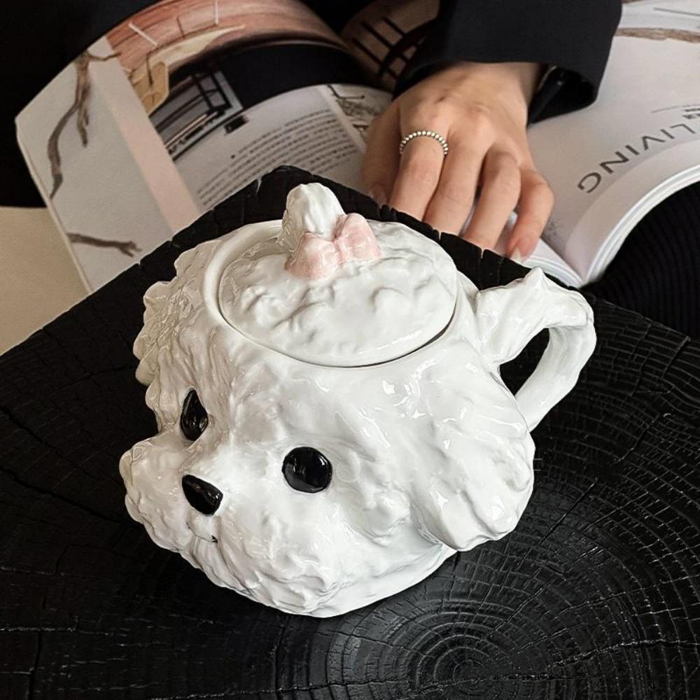 3D Cute Cloud Puppy Ceramic Mug With Handle And Lid Cartoon Dog Shaped Porcelain Coffee Cup 530ML