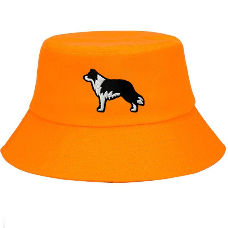 

Border Collie Dog Cotton Bucket Hat for Men Women Wide Brim Fishing Cap Sun Protection Adjustable Outdoor Summer Beach Cap Gift помаранчевий