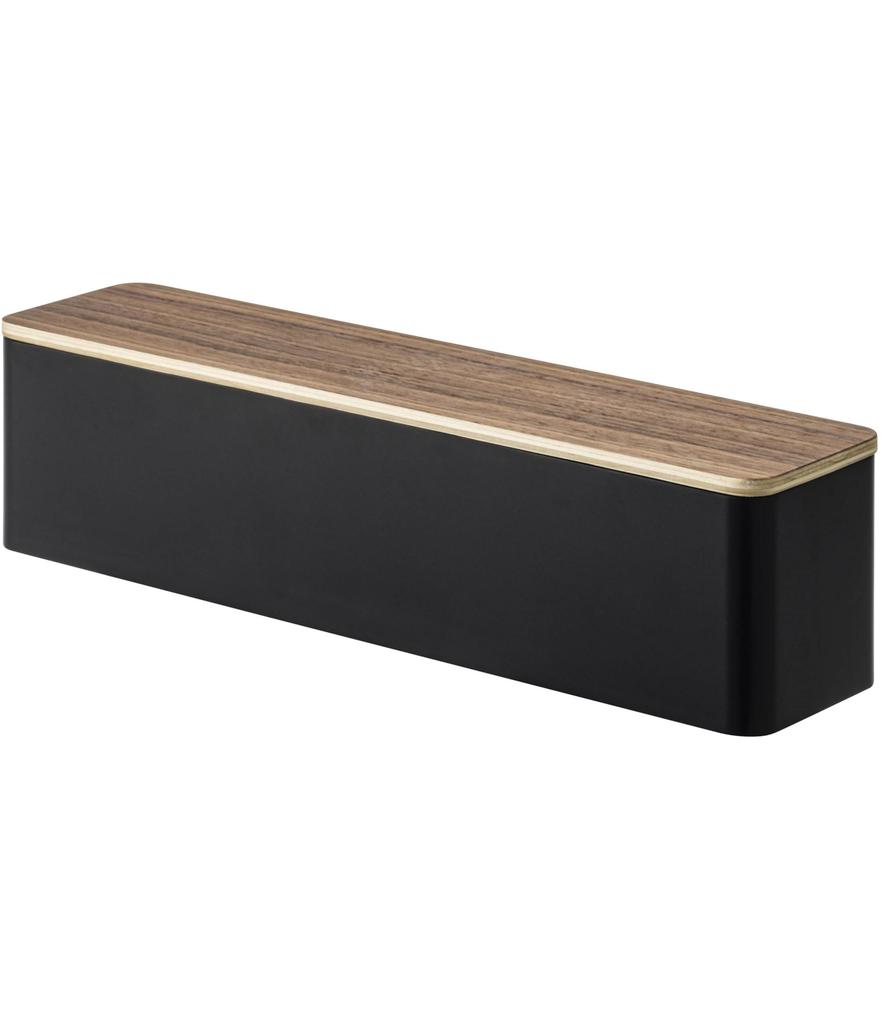 Yamazaki Jitsugyo 5405 Cutlery Case with Lid, Long Brown, Approx. 32.7X7.5X8cm, Lin Dust Prevention, with Dividers