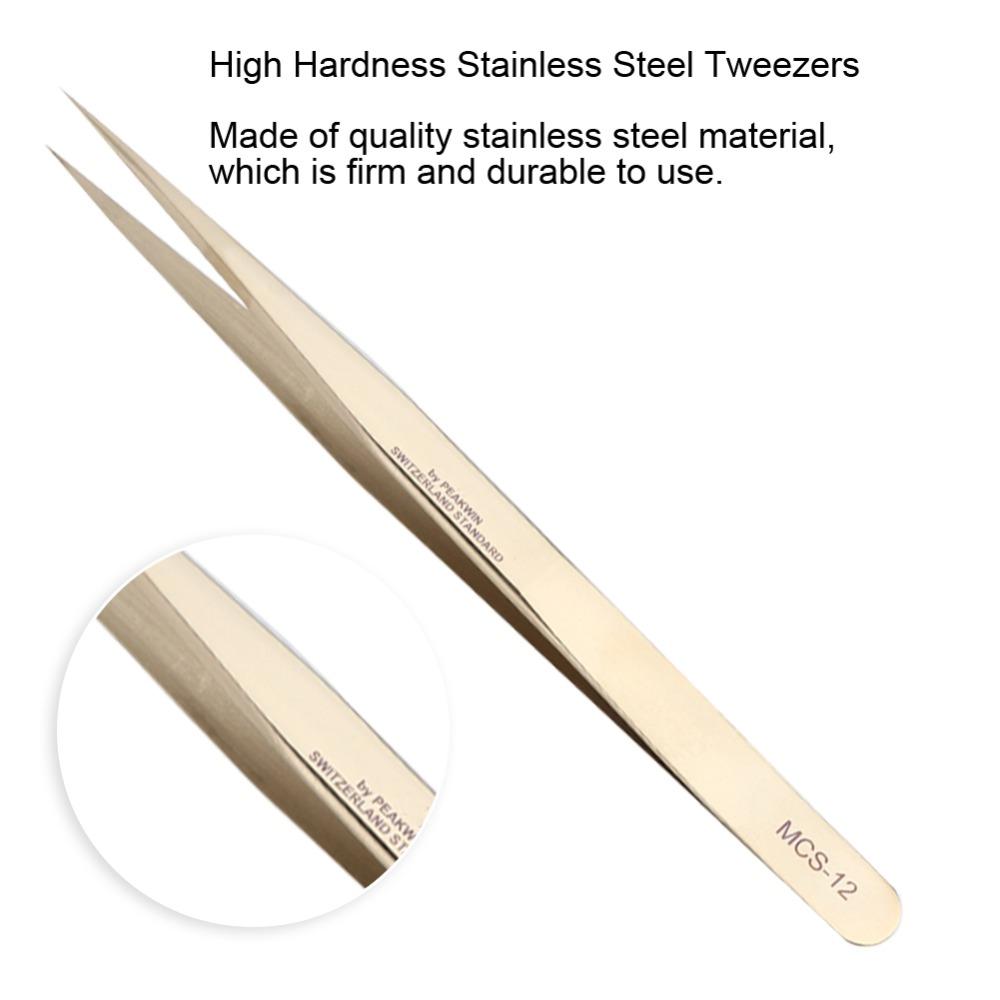 

Stainless Steel Watch Repair Tool Non-Slip Grip Precision Tweezers Crafting Champagne Gold