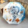 1 PC Automatic Folding Umbrella - White Tiger with Falling Leaves Pattern, Portable & Foldable Design with 8 Ribs, Christmas Birthday Gifts