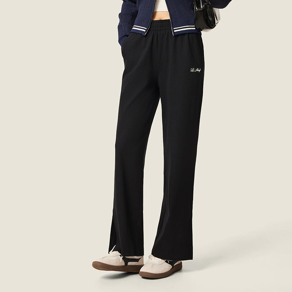 Li-Ning Comfortable Casual Breathable Simple Versatile Straight Leg Mid Rise Knitted Sports Pants Women bottoms Black AKLV348-3