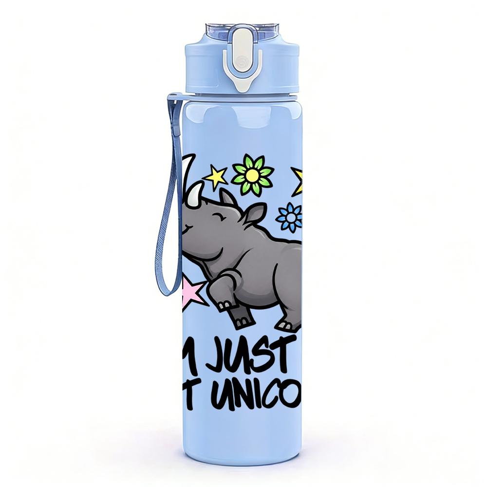1PC Fat Unicorn Rhino Cartoon Graphic,750ml Color Plastic Sports Water Bottle,Leakproof Flip Straw Lid,Suitable for Sports Office Home Use