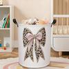 1pc, Coquette Bow Leopard Print Laundry Basket, Trendy Pink Bow Laundry Basket Hamper, Collapsible Clothes Storage Bin Organizer for Bedroom Bathroom 