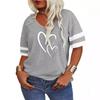Plus Size 7XL 3D T Shirt Women V Neck Casual Loose Cross Heart Printed Contrast Color Short Sleeve T-Shirts