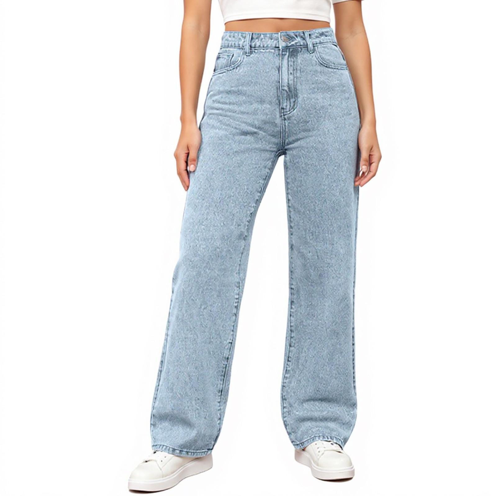 

Women s High Waist Washed Women s Jeans Fashionable Versatile Straight Leg Pants S небо синє кольору