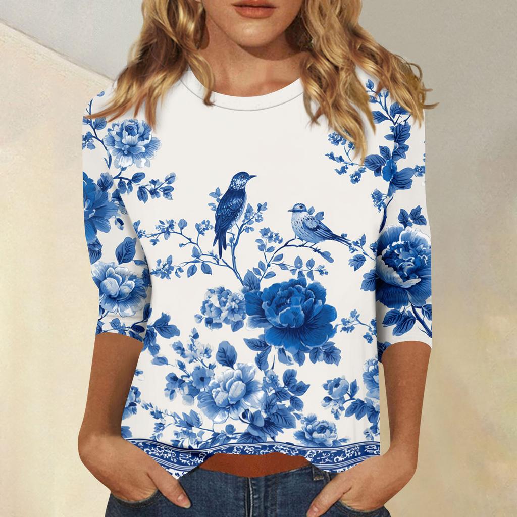 Damen 3/4-Ärmel Shirts Grafik-T-Shirts Shirts Lässige Basic-Tops Pullover