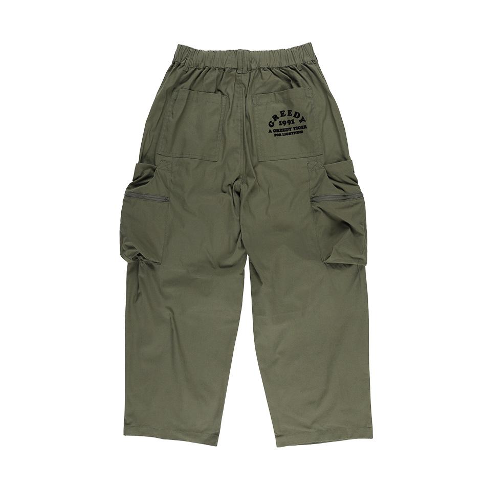 OURPOCKETS Grid Chino Pockets Balloon Fit Pants (Khaki)