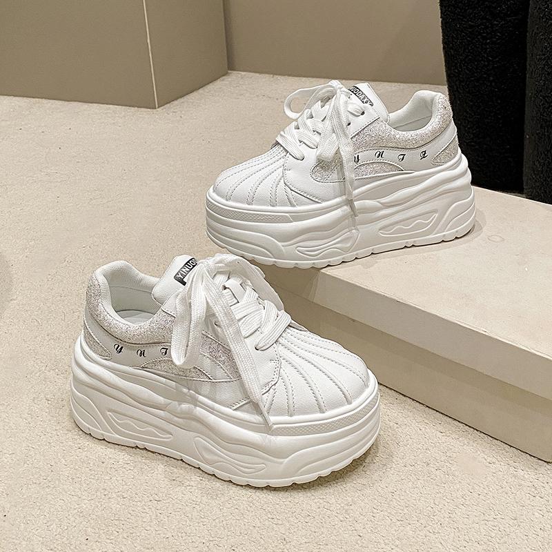 Fashion 8CM Microfiber Leather Chunky Sneakers New Autumn High Platform Wedge Heels Casual Shoes Breathable Comfortable Sports Dad Shoes