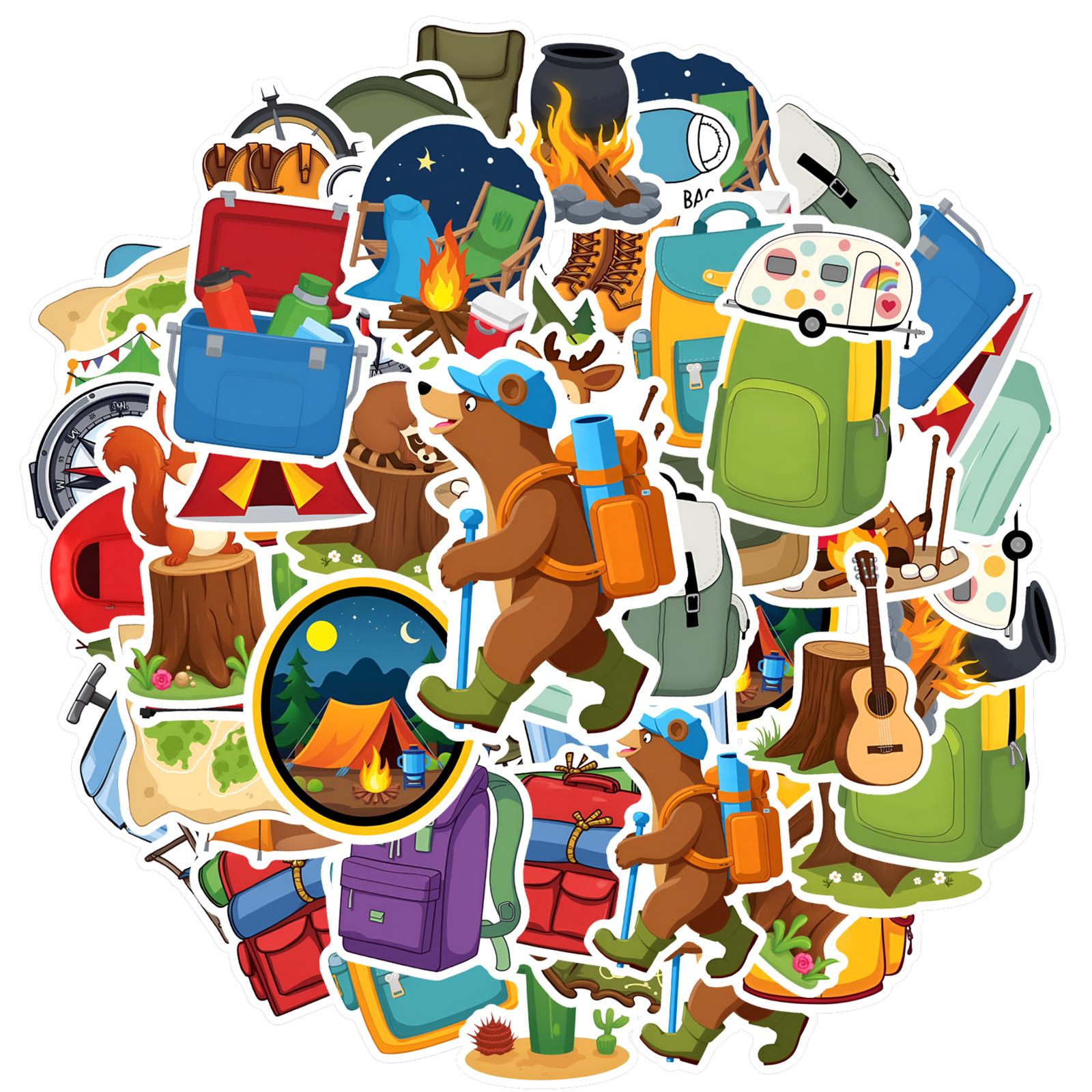 

35pcs-50pcs Cartoon Camping Stickers Fun Adventure School Supplies Stickers For Guitar Laptop Helmet Skateboard Laptop