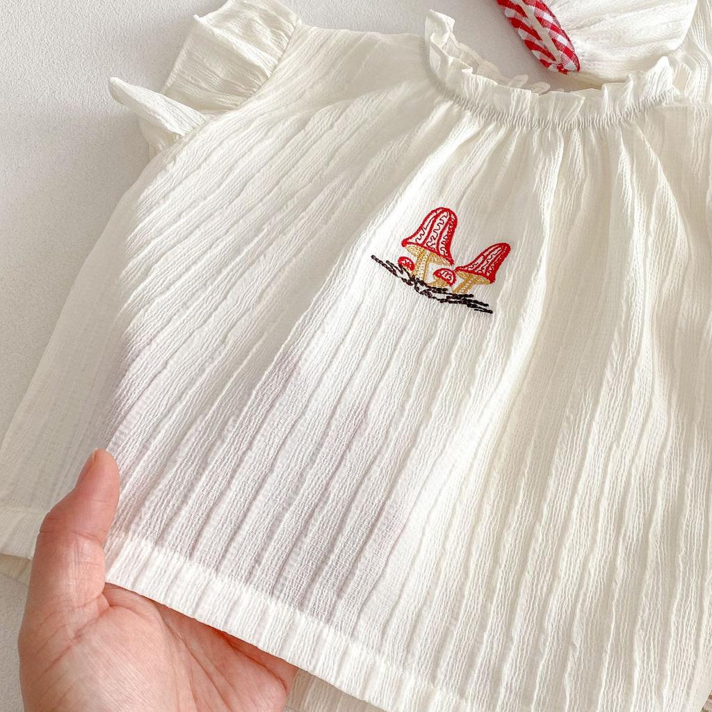 Baby Girls Summer Dress Plaid Bunny Embroidery Doll Collar Cute Toddler Dress