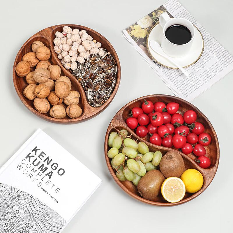 Ruhan Fresh Style Acacia Wood Round Divided Meal Plate