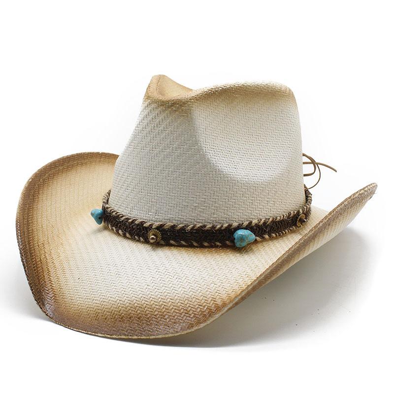 Painted Large Brim Straw Hat Handmade Western Cowboy Hat Summer Sunscreen Visor Hat Rolled Brim Beach Hat