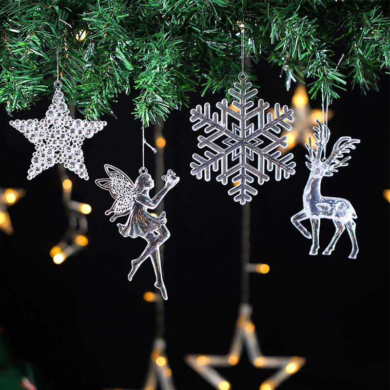 Transparent Acrylic Snowflake and Elk Christmas Tree Decorations