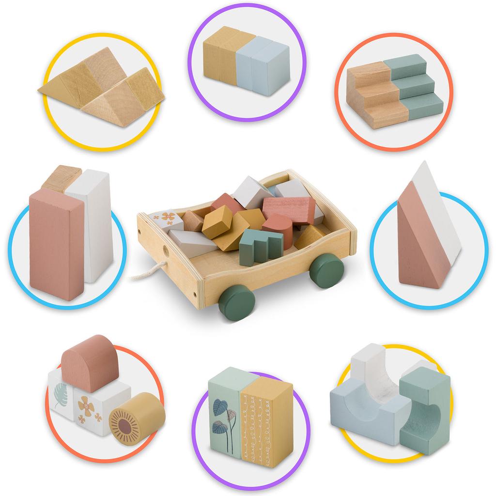Wooden Pull Toy With Blocks Nk-853 Nukido
