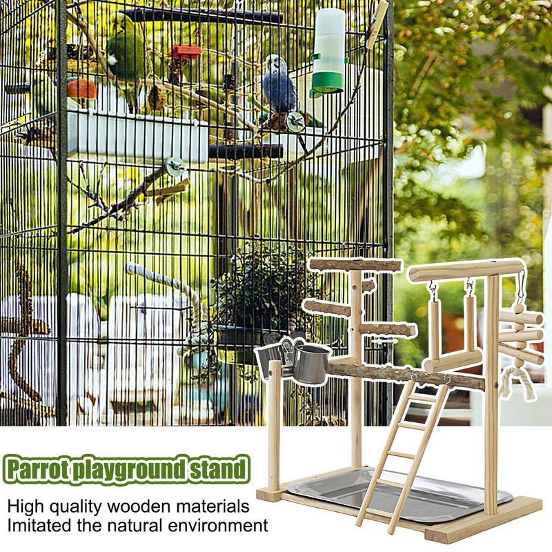 Parrot Play Gym Perch Gym With Tray And Cups Bird Perches Exercise Play Gym Bird Toys For Cockatiel Parakeet