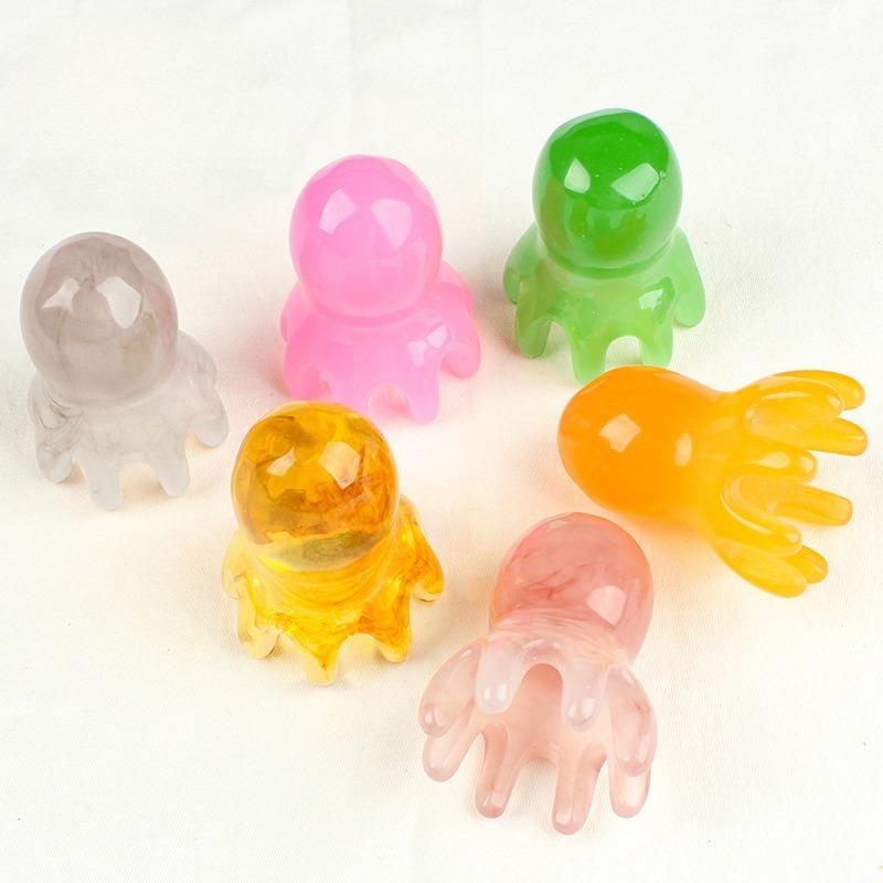Octopus Shaped Head Massage Comb Resin Wide Tooth Scalp Massage Comb Meridian Acupoint Back and Neck Manual Deep Massage Tools