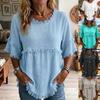 2026 Zomer Nieuw Rond Hals Kortmouwige Losse Dames Casual Effen Kleur T-shirt