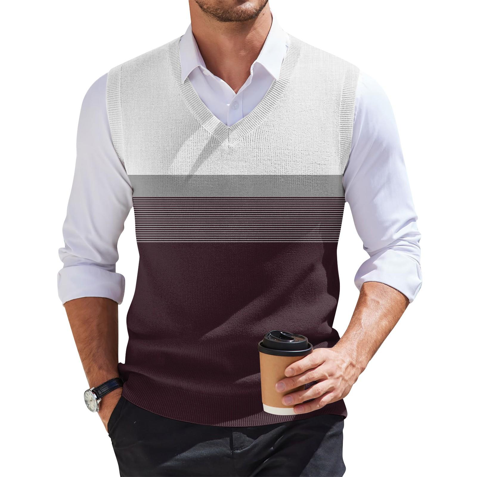 

Мужская мода принтованный жилет с V-образным вырезом без рукавов трикотажный пуловер M