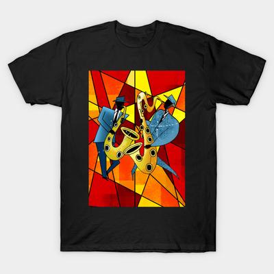 Men Black Print T-shirt Jazz Cafe No-Cut Transfer Paper Print Cotton Tshirt