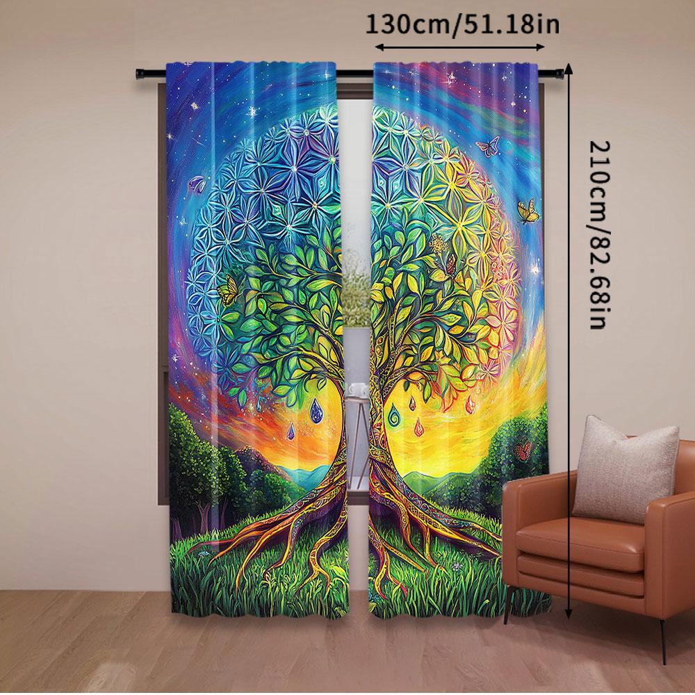 2Pcs Ethnic Curtain Tree In The Valley Spiral Branch Balance Mother Earth Art For Bedroom Living Room And Dining Room