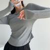Crew Neck Elastic Waist Solid Color Shoulder Female Slim Waist Top Bottoming Shirt Looks Thin
