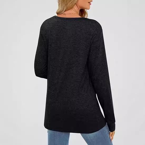 2024 Women's Long-Sleeved Loose Round Neck Pullover Casual Basic T-shirt