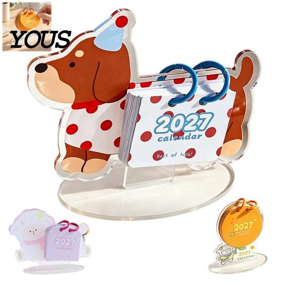 Geschenk für Kollegen 2027 Acryl-Schreibtischkalender mit niedlichem Tierständer, Cartoon-Hund Schaf Mini Monatsplaner Moderne Bürodekoration Home Office, 12 Monate