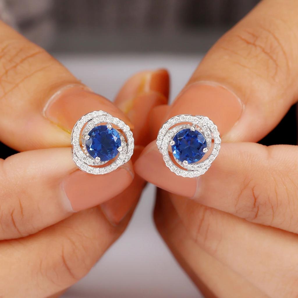 Gorgeous Synthetic Blue Cubic Zircon Stud Earrings Temperament Earrings Wedding Engagement  Jewelry for Women