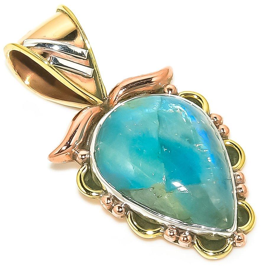 

Natural Rainbow Moonstone Two Tone 925 Solid Sterling Silver Pendant 1.30 J3R20